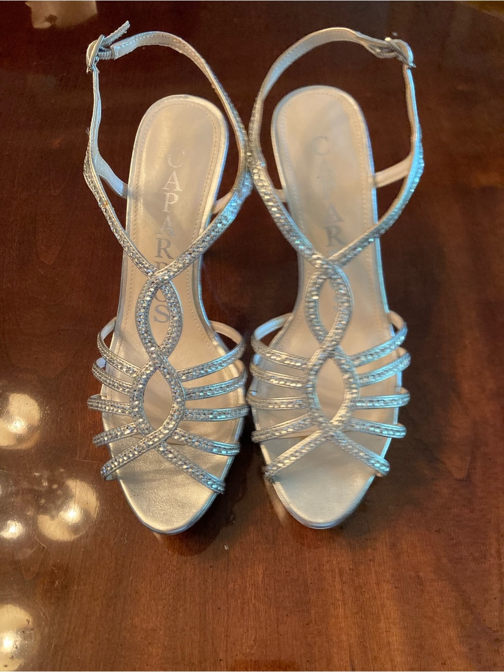 Caparros Silver Crystal-Strap Evening Heels